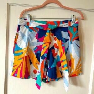 J. Crew Elastic Waist Belted Tropical Print Shorts with Pockets